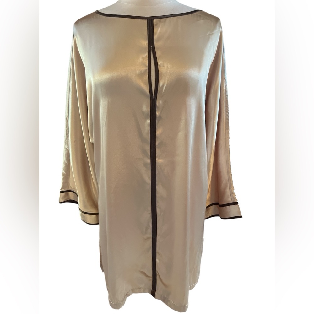 Sensara Gold Asian Style Tunic/Nightgown with Brown Trim detail Size Large
